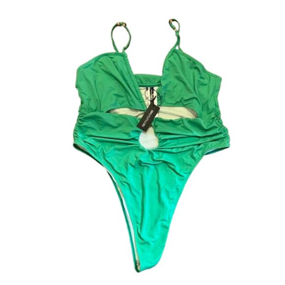 Pretty Little Thing NWT Plus Green Bead Detail Ruched Cut out Swimsuit Size 18 - Picture 5 of 5